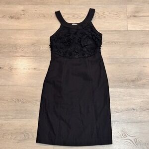 Anthropologie Postage Stamp Dress 00 XS Floral Applique Shift Sleeveless Black